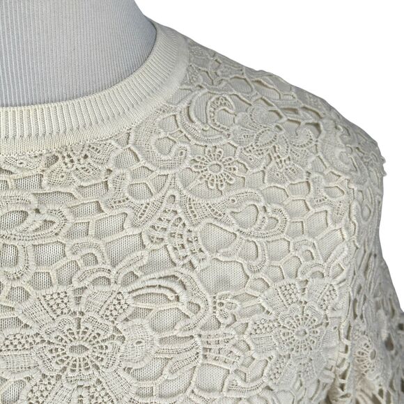 Tory Burch Sweatshirt Women’s Medium Knit Floral Lace Cream Ivory Off White - Picture 3 of 10
